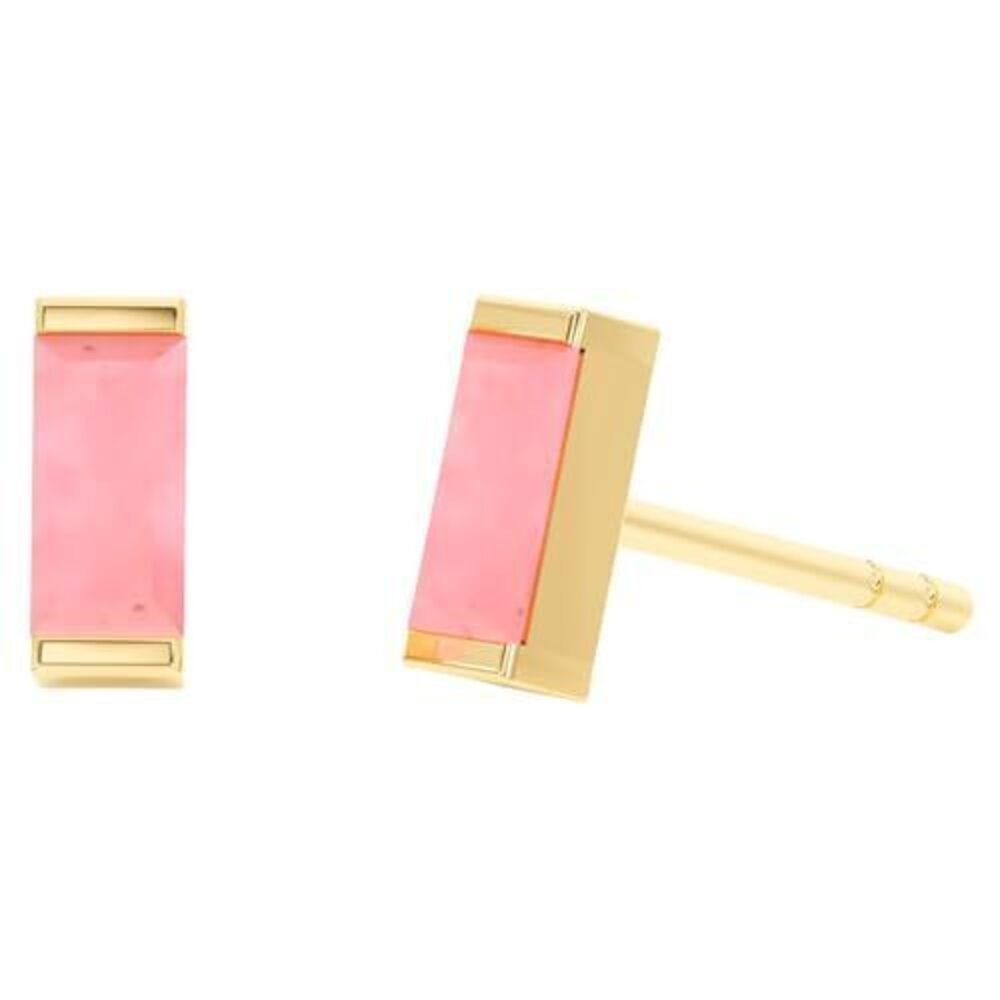 3932 Pink Opal Stud Earrings , Rectangle Stud Earrings - Hypoallergenic 18K
